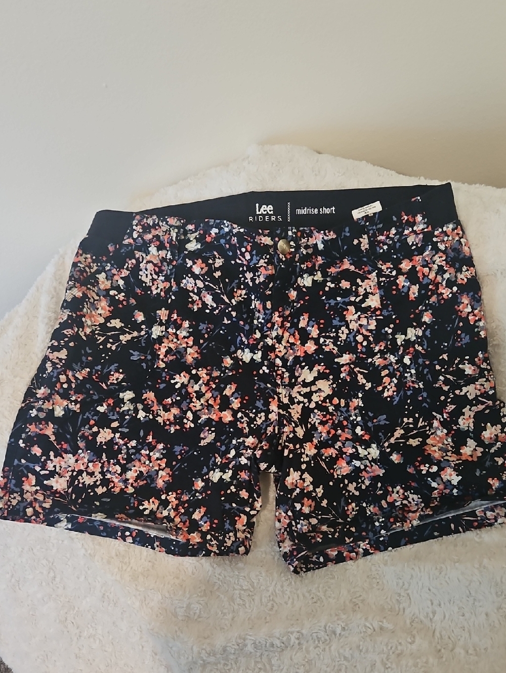 Lee Black Floral Athletic Shorts with Pink & White Accents